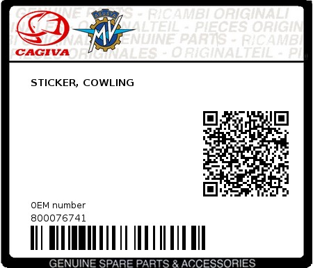 Product image: Cagiva - 800076741 - STICKER, COWLING 