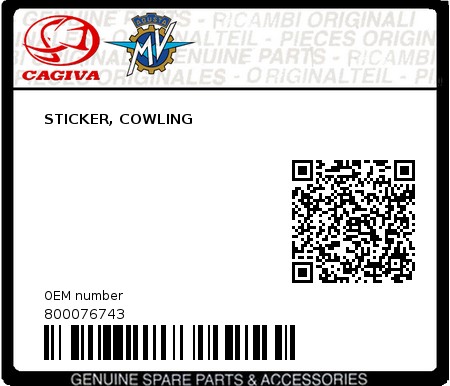 Product image: Cagiva - 800076743 - STICKER, COWLING 