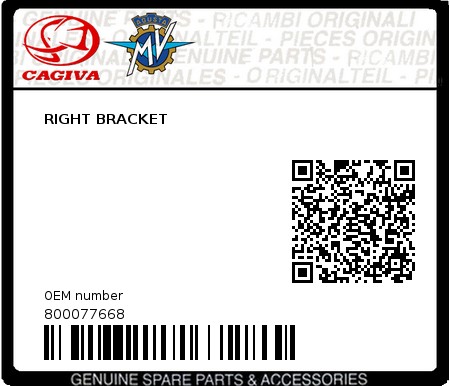 Product image: Cagiva - 800077668 - RIGHT BRACKET 