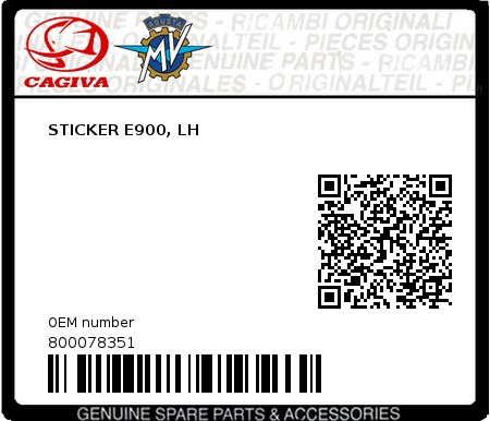 Product image: Cagiva - 800078351 - STICKER E900, LH  0