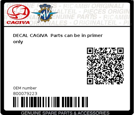 Product image: Cagiva - 800079223 - DECAL CAGIVA  Parts can be in primer only  0