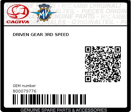 Product image: Cagiva - 800079776 - DRIVEN GEAR 3RD SPEED 