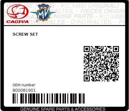 Product image: Cagiva - 800081901 - SCREW SET 