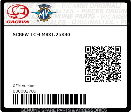 Product image: Cagiva - 800082789 - SCREW TCEI M8X1.25X30  0