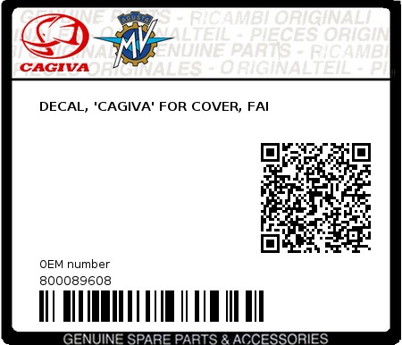 Product image: Cagiva - 800089608 - DECAL, 'CAGIVA' FOR COVER, FAI  0