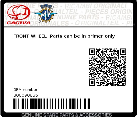 Product image: Cagiva - 800090835 - FRONT WHEEL  Parts can be in primer only 