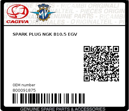 Product image: Cagiva - 800091875 - SPARK PLUG NGK B10.5 EGV  0