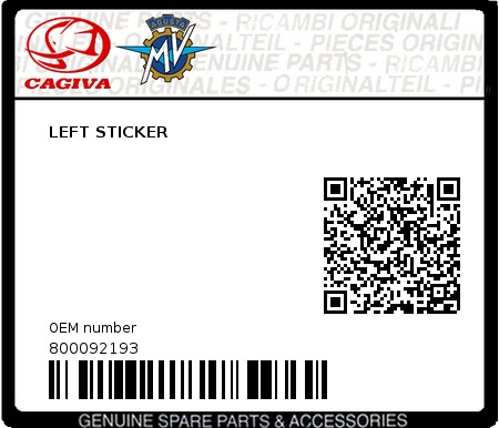 Product image: Cagiva - 800092193 - LEFT STICKER  0