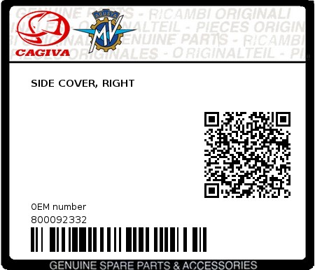 Product image: Cagiva - 800092332 - SIDE COVER, RIGHT  0