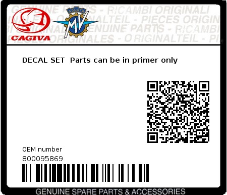 Product image: Cagiva - 800095869 - DECAL SET  Parts can be in primer only  0