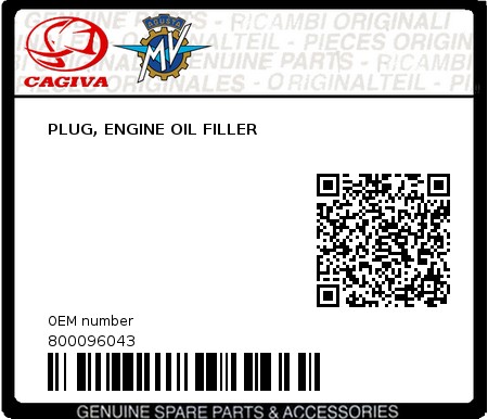 Product image: Cagiva - 800096043 - PLUG, ENGINE OIL FILLER 