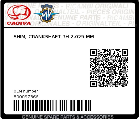 Product image: Cagiva - 800097366 - SHIM, CRANKSHAFT RH 2.025 MM  0