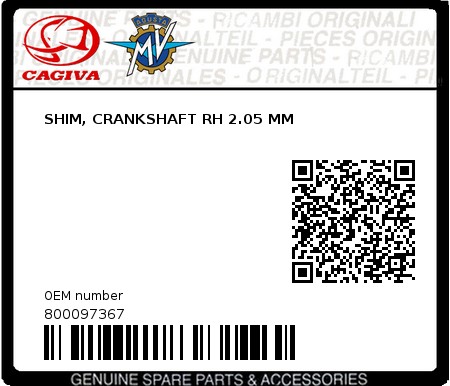 Product image: Cagiva - 800097367 - SHIM, CRANKSHAFT RH 2.05 MM 