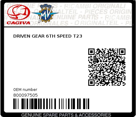 Product image: Cagiva - 800097505 - DRIVEN GEAR 6TH SPEED T23  0