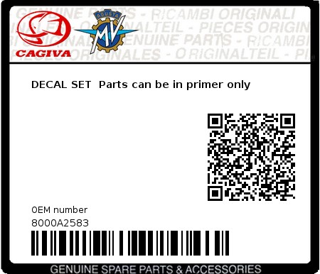Product image: Cagiva - 8000A2583 - DECAL SET  Parts can be in primer only  0