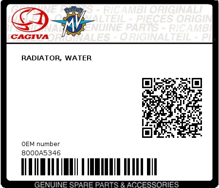 Product image: Cagiva - 8000A5346 - RADIATOR, WATER 