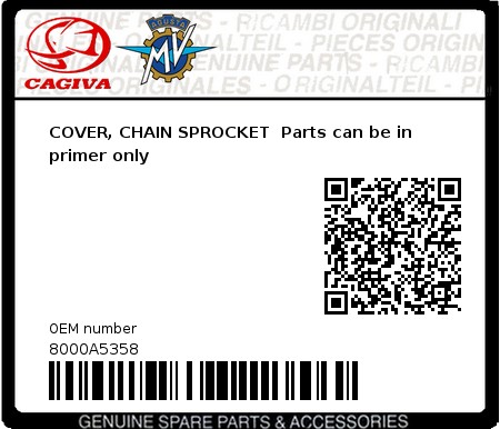 Product image: Cagiva - 8000A5358 - COVER, CHAIN SPROCKET  Parts can be in primer only 