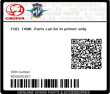 Product image: Cagiva - 8000A5367 - FUEL TANK  Parts can be in primer only  0