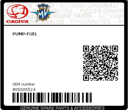 Product image: Cagiva - 8000A5524 - PUMP-FUEL 