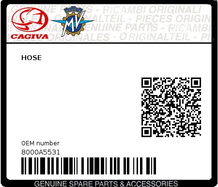 Product image: Cagiva - 8000A5531 - HOSE 