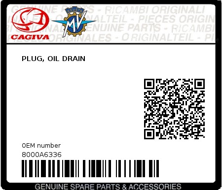 Product image: Cagiva - 8000A6336 - PLUG, OIL DRAIN 