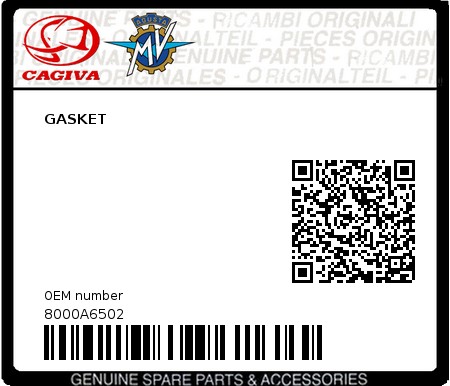 Product image: Cagiva - 8000A6502 - GASKET 