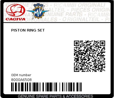 Product image: Cagiva - 8000A6508 - PISTON RING SET  0