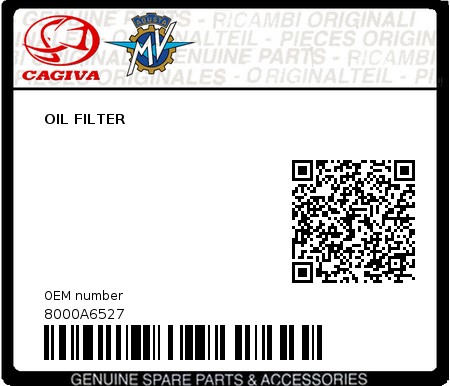 Product image: Cagiva - 8000A6527 - OIL FILTER  0