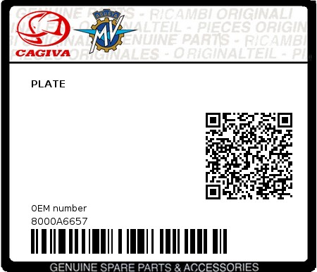 Product image: Cagiva - 8000A6657 - PLATE  0