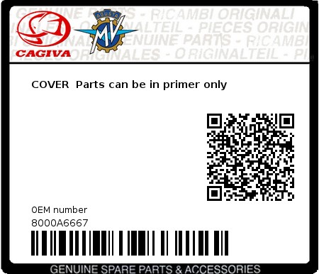 Product image: Cagiva - 8000A6667 - COVER  Parts can be in primer only 