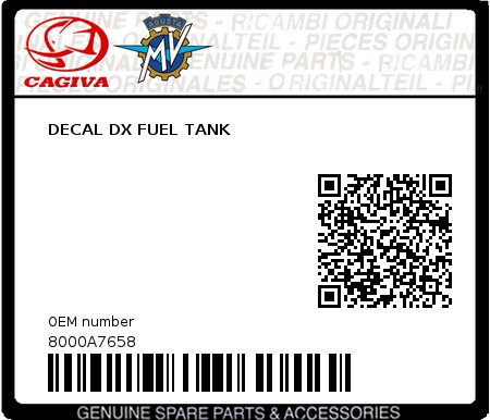 Product image: Cagiva - 8000A7658 - DECAL DX FUEL TANK  0