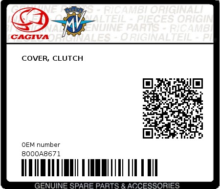 Product image: Cagiva - 8000A8671 - COVER, CLUTCH 