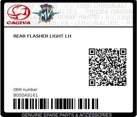 Product image: Cagiva - 8000A9161 - REAR FLASHER LIGHT LH 