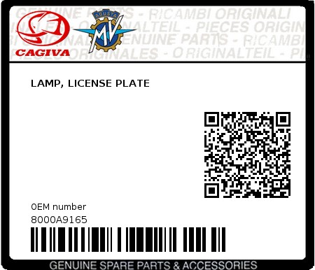 Product image: Cagiva - 8000A9165 - LAMP, LICENSE PLATE  0