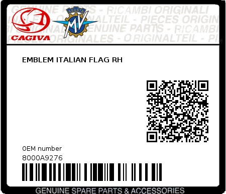 Product image: Cagiva - 8000A9276 - EMBLEM ITALIAN FLAG RH 