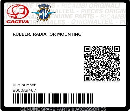 Product image: Cagiva - 8000A9467 - RUBBER, RADIATOR MOUNTING  0