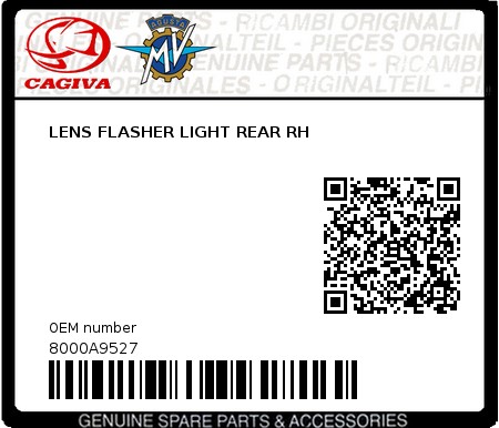 Product image: Cagiva - 8000A9527 - LENS FLASHER LIGHT REAR RH  0