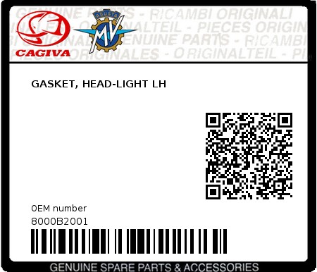 Product image: Cagiva - 8000B2001 - GASKET, HEAD-LIGHT LH 