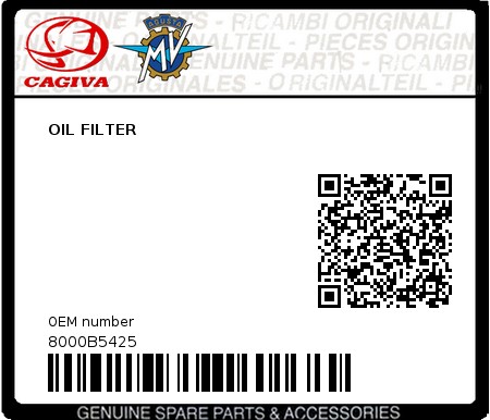 Product image: Cagiva - 8000B5425 - OIL FILTER  0