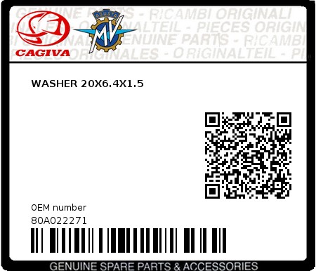 Product image: Cagiva - 80A022271 - WASHER 20X6.4X1.5 