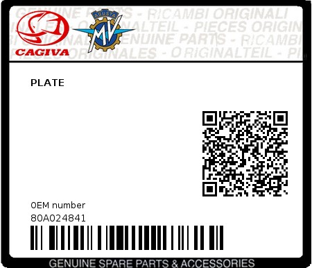 Product image: Cagiva - 80A024841 - PLATE 