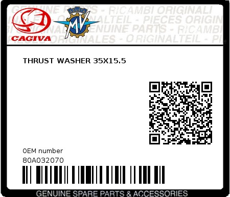 Product image: Cagiva - 80A032070 - THRUST WASHER 35X15.5  0
