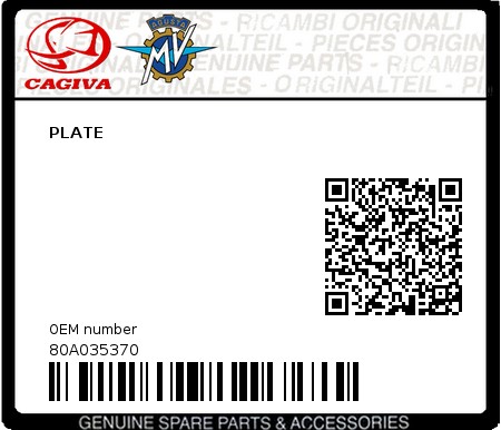 Product image: Cagiva - 80A035370 - PLATE 