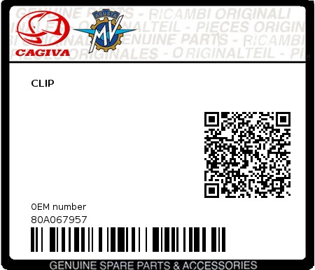 Product image: Cagiva - 80A067957 - CLIP  0