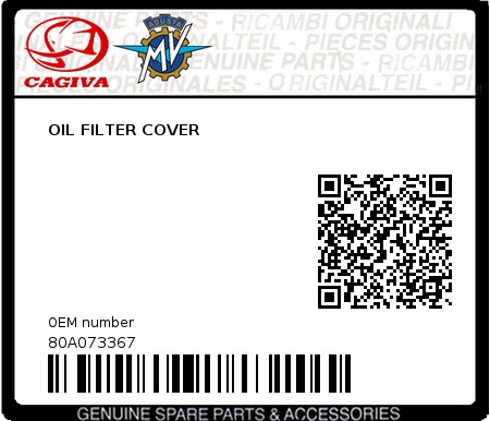 Product image: Cagiva - 80A073367 - OIL FILTER COVER  0