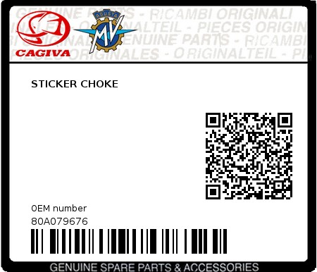 Product image: Cagiva - 80A079676 - STICKER CHOKE 