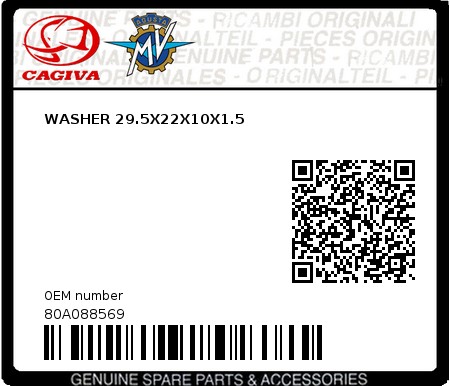 Product image: Cagiva - 80A088569 - WASHER 29.5X22X10X1.5 