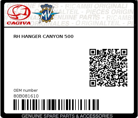 Product image: Cagiva - 80B081610 - RH HANGER CANYON 500 