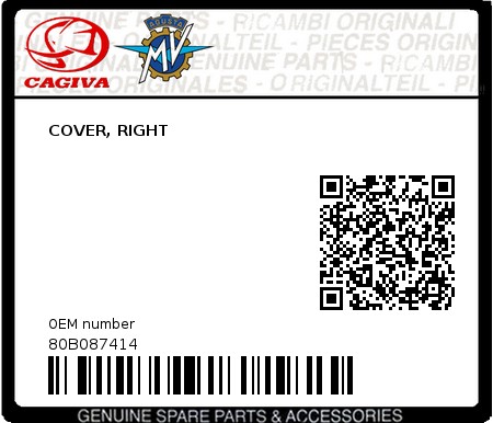 Product image: Cagiva - 80B087414 - COVER, RIGHT  0