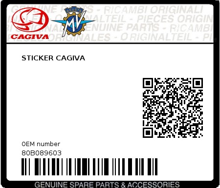 Product image: Cagiva - 80B089603 - STICKER CAGIVA  0